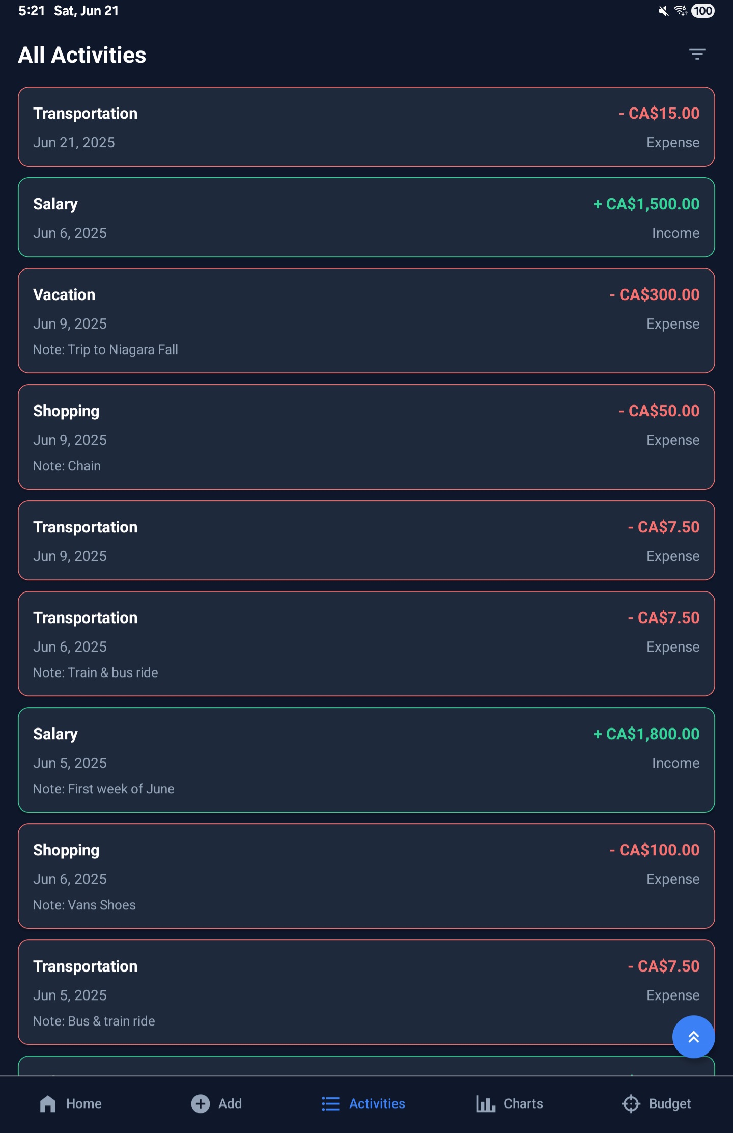 Activity Log